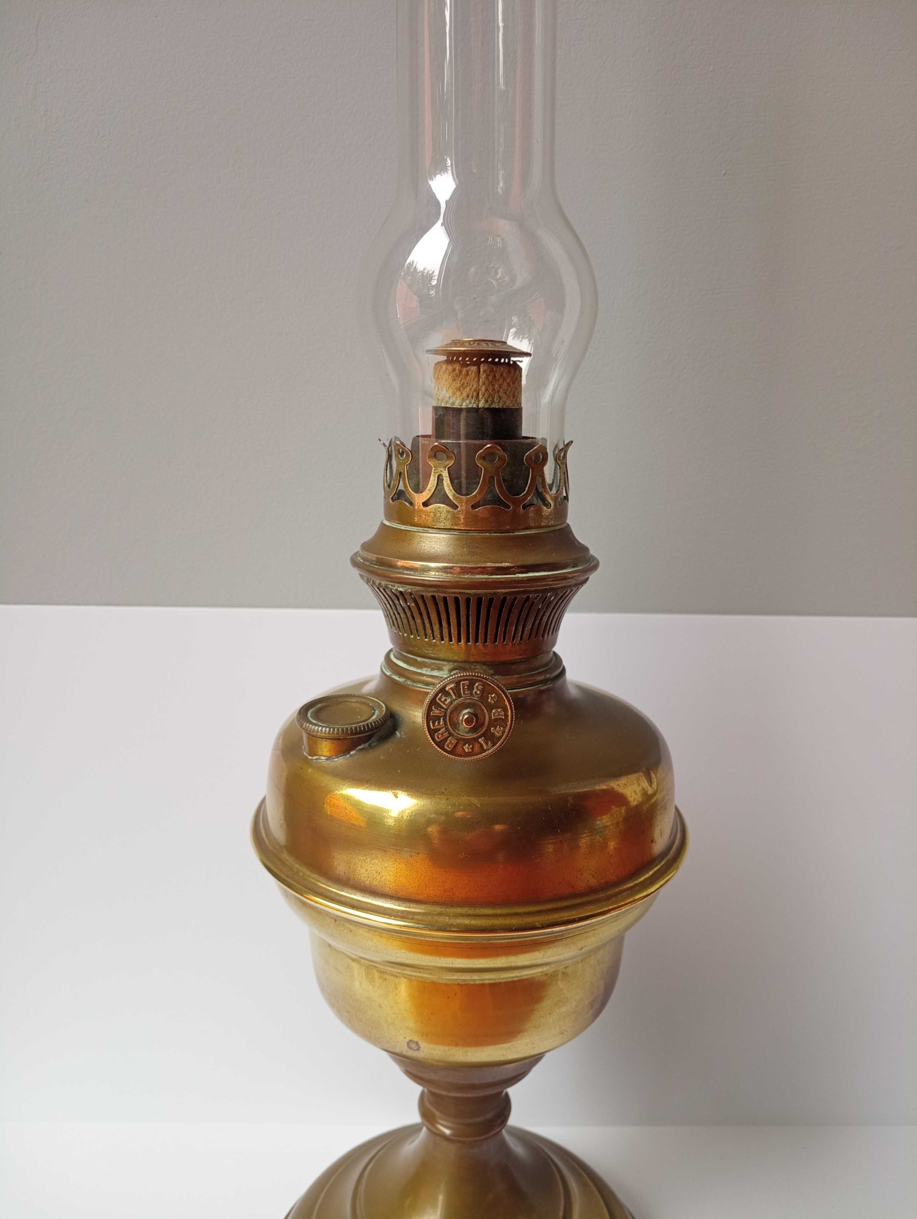stara sygnowana lampa naftowa L&B Belgia XIX wiek