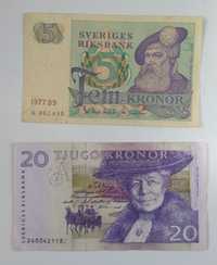 zestaw banknotów 5 i 20 kronor  Szwecja