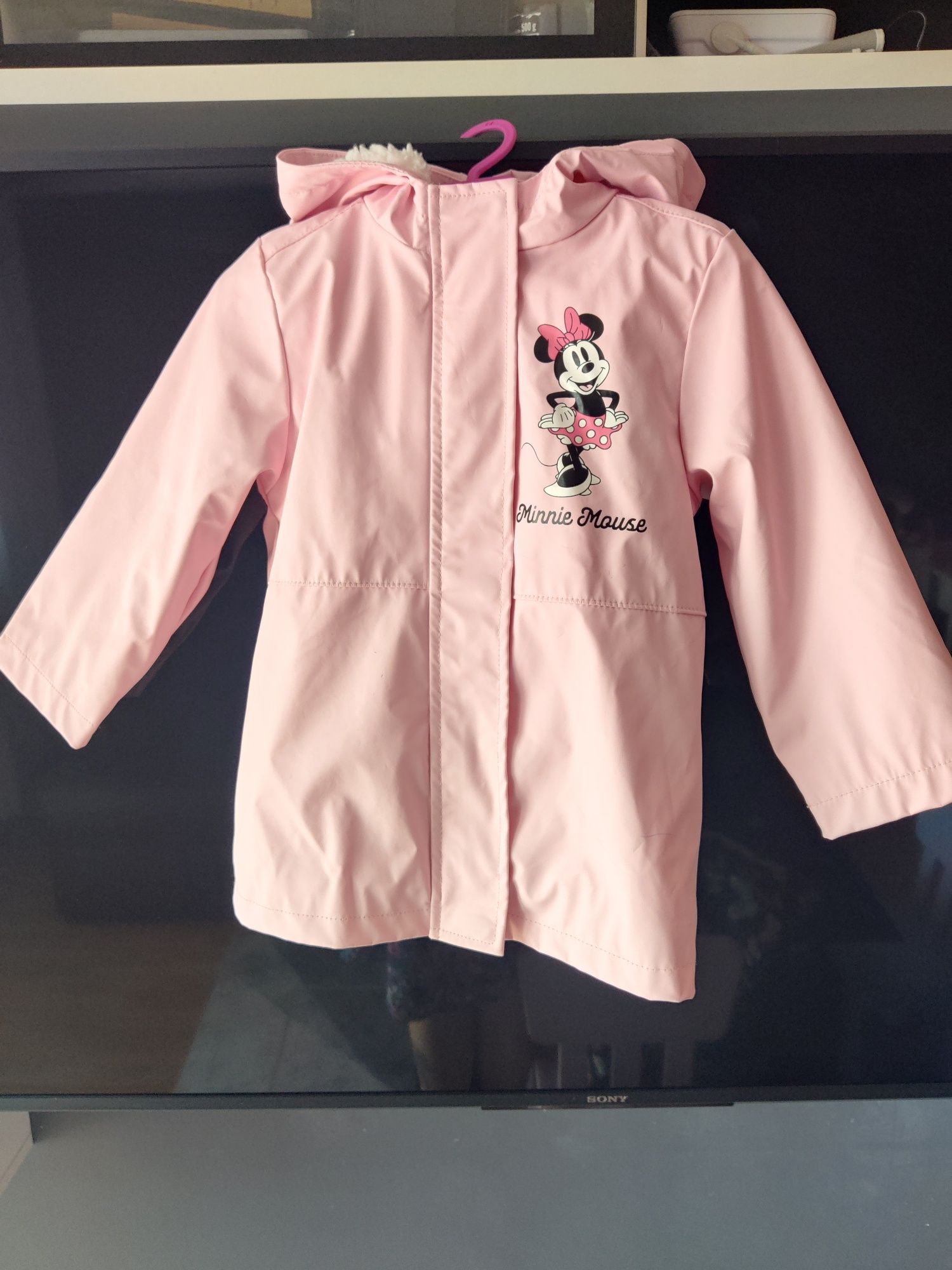 Kurtka jesienna przeciwdeszczowa Disney Myszka Minnie 98 ocieplana róż