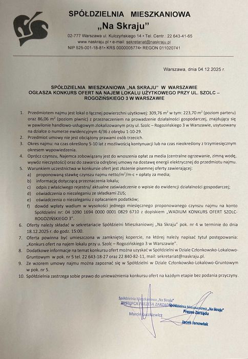 Lokal użytkowy do wynajęcia - ul. Szolc - Rogozińskiego 3