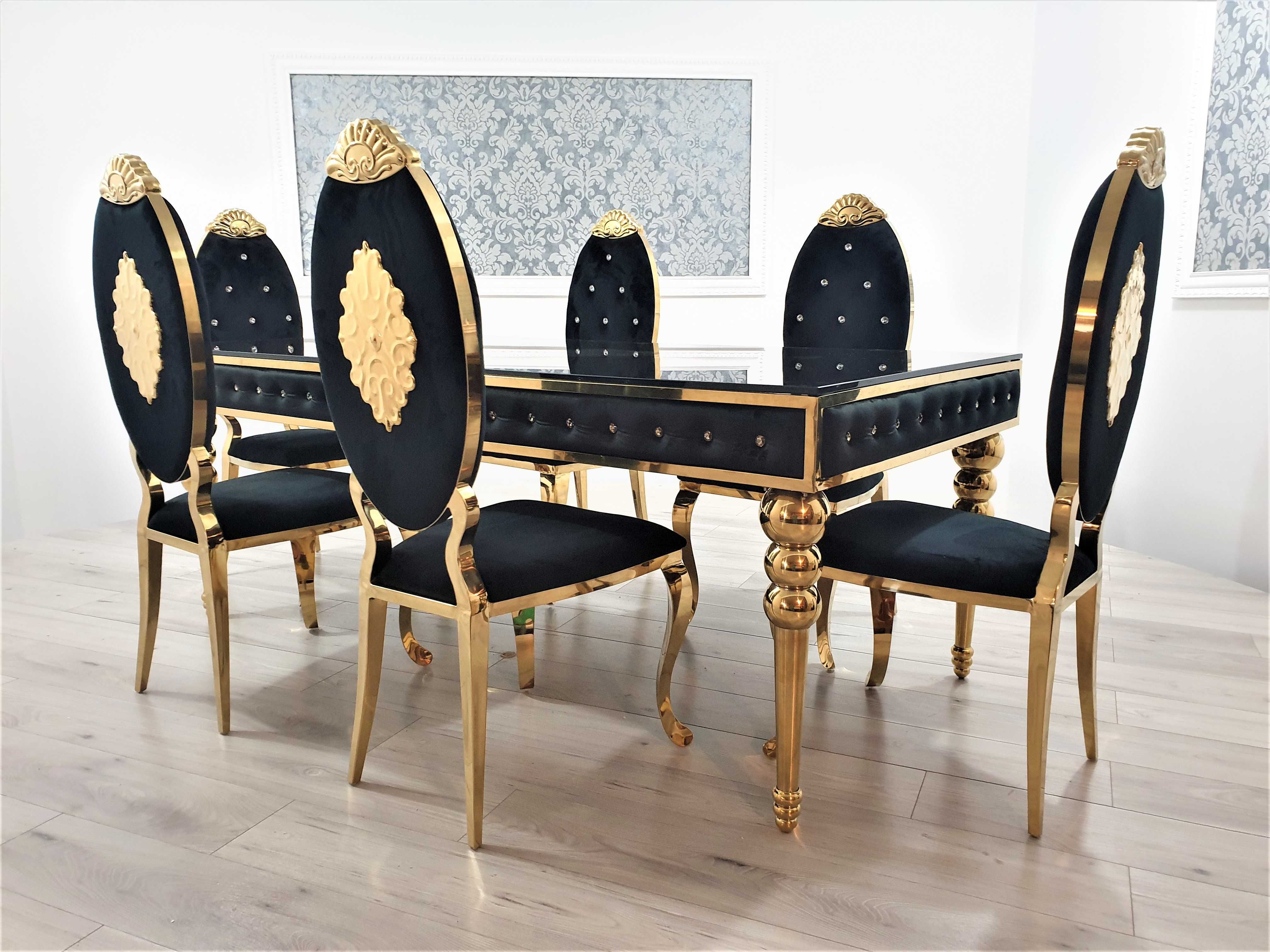 Stół 180/90 + 6 krzeseł JADALNIA Glamour GOLD / ZŁOTO
