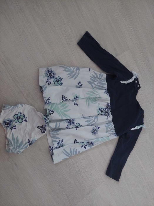 Sukienka bonprix granatowa w kwiaty z majteczkami niemowlęca