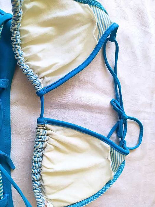 Morski niebieski marynarski strój kąpielowy dwuczęściowy wiązany S 36