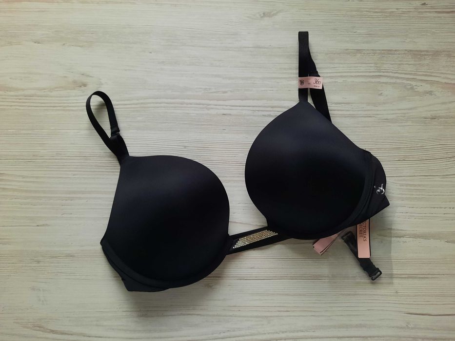 Черный бюстгальтер 36D 80Д чашка Д стразы Victoria's secret оригинал