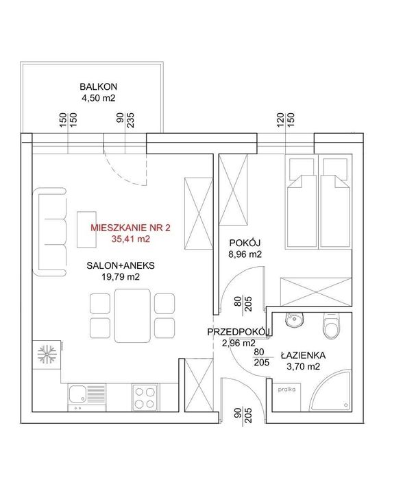 Przytulne mieszkanie 2-pokojowe – 35,41 m²