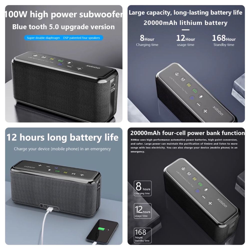Xdobo X8 Max 100Вт Портативная Bluetooth Колонка 20000мАч Power Bank