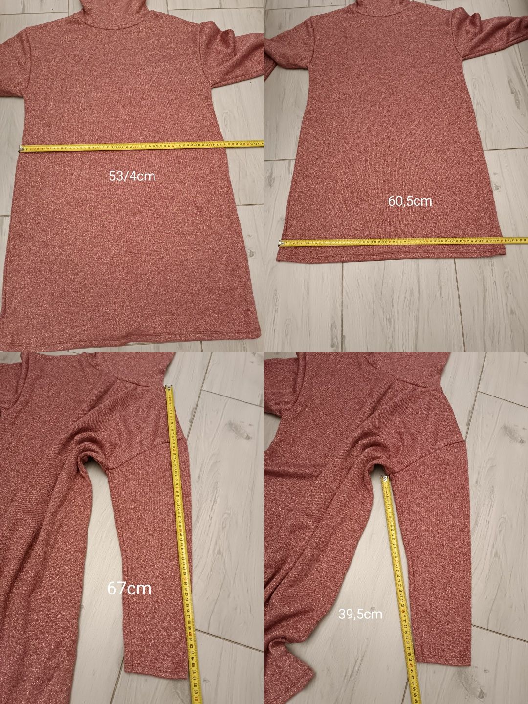 Sukienka nowa bez metki golf brokat pudrowy róż uniwersalna S M L XL