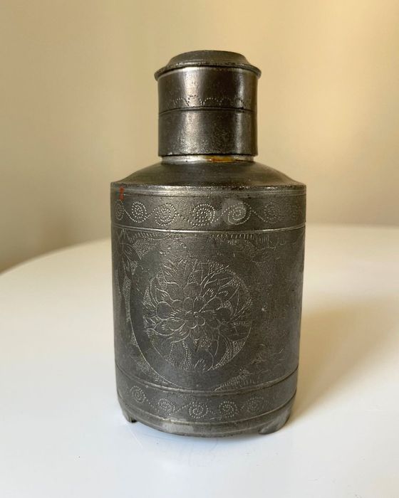 Pojemnik Na Herbatę Chiny Vintage 15cm Cyna Tea Caddy