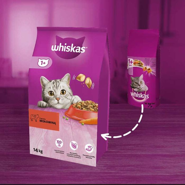 WHISKAS karma dla kota DUŻA 14kg z WOŁOWINĄ