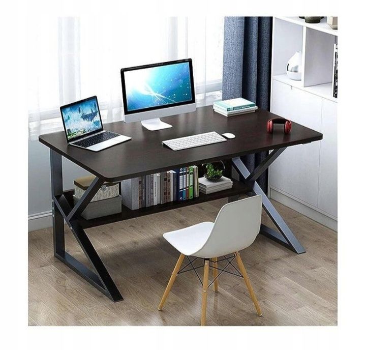 Biurko komputerowe biurowe z półką 80x40 cm czarne blat ciemny brąz no