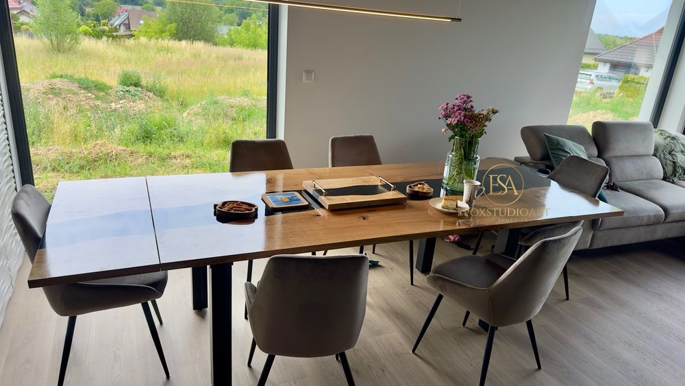 Stół nowoczesny do salonu loft homedeco żywica drzewo oliwne