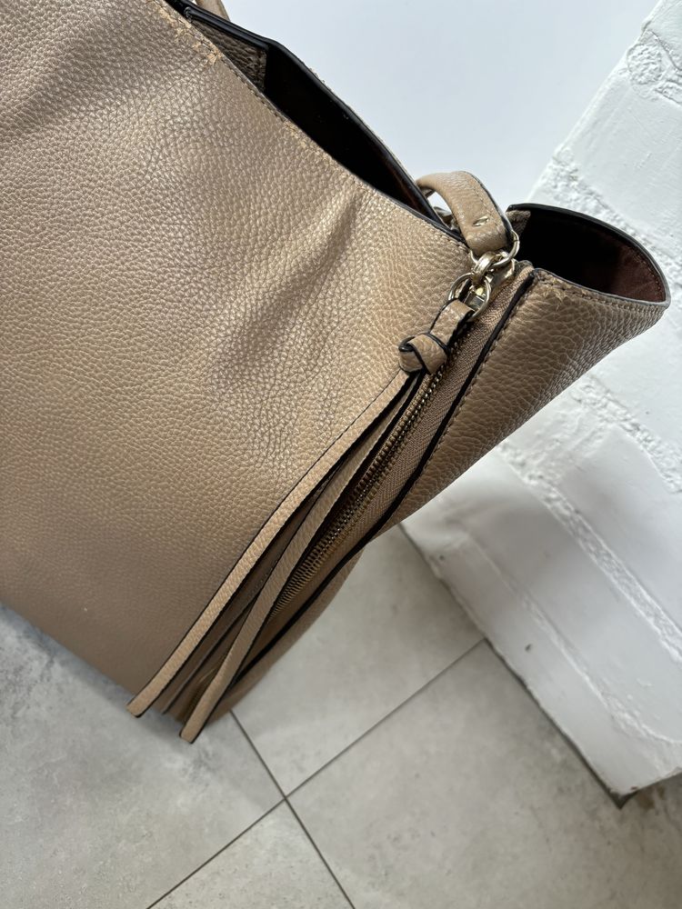 ZARA torebka shopper beżowa złote suwaki torba nude shopperka