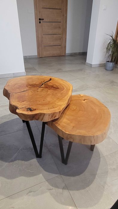 Komplet stolikow kawowych plaster drewna loft