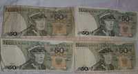 4 banknoty 50zł i bilon z okresu PRL - trzy monety bzm