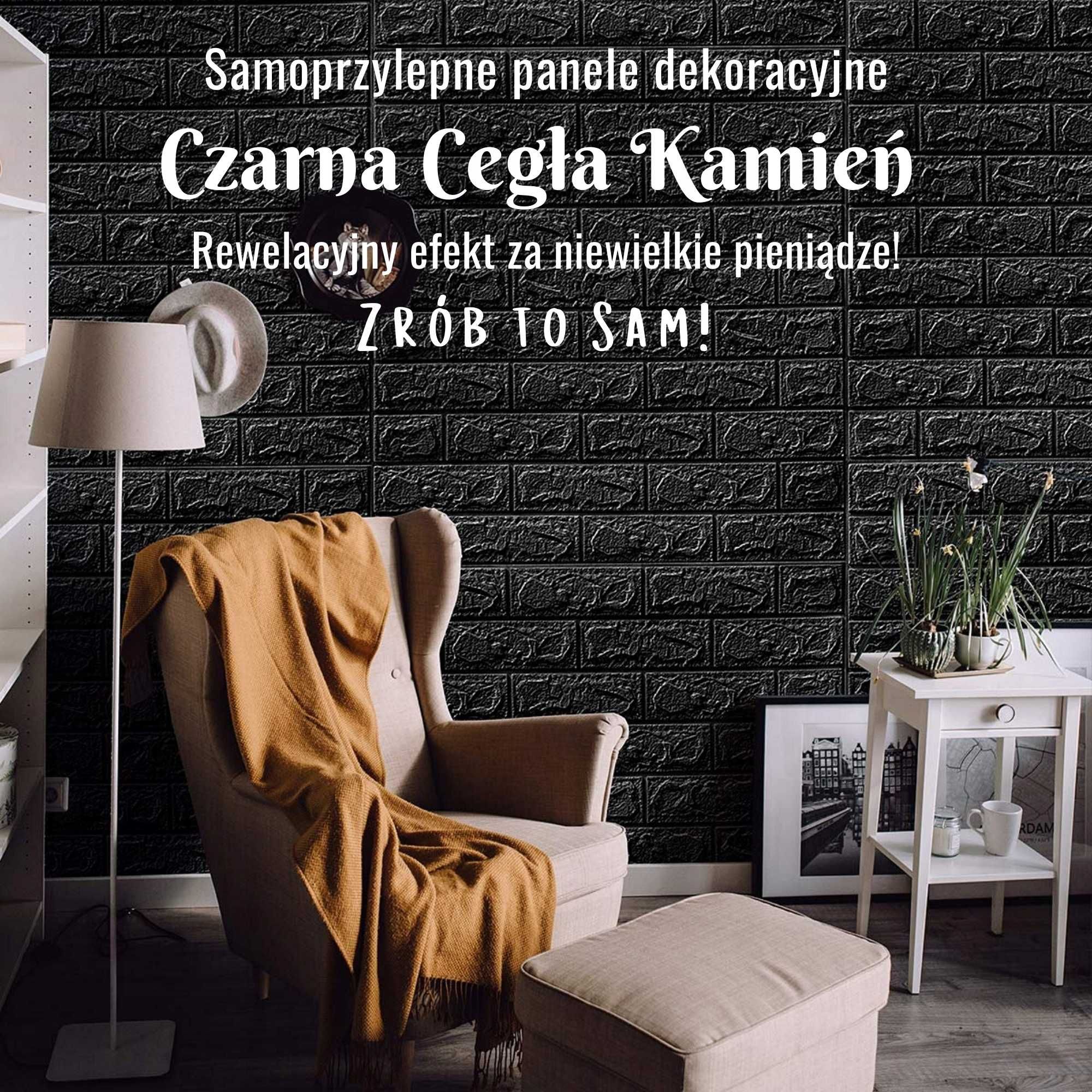 Panele Dekoracyjne CZARNA Cegła Samoprzylepne 5,45 m2 Kamień 3D Pianka