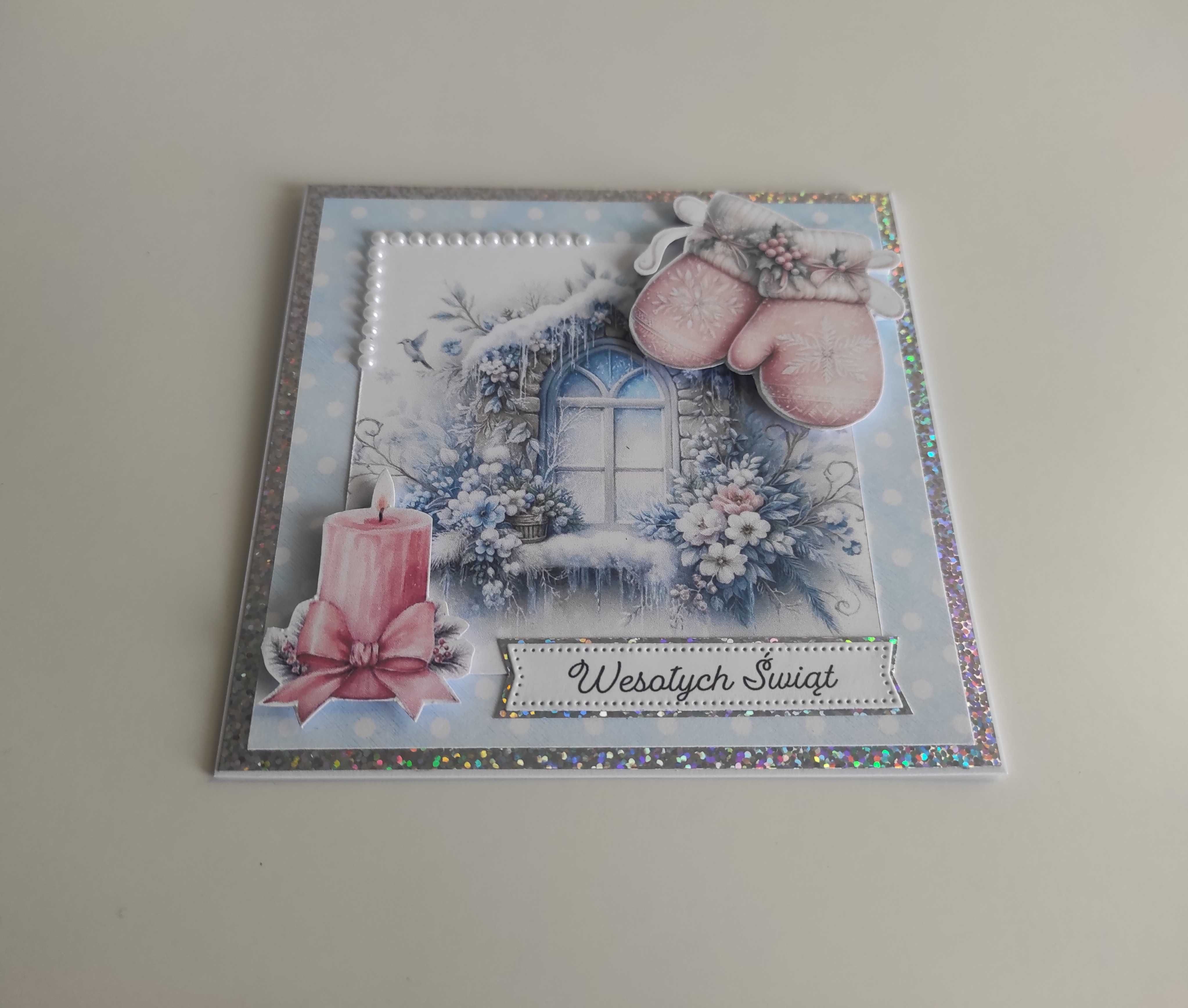 Kartka ręcznie robiona handmade świąteczna Boże Narodzenie zimowa
