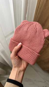 Шапочка тепла шапка для дівчинки стильна шапка рожева