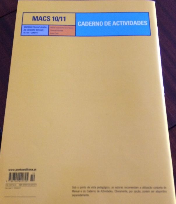 Caderno de Atividades de MACS do 10º e 11º anos (como novo)