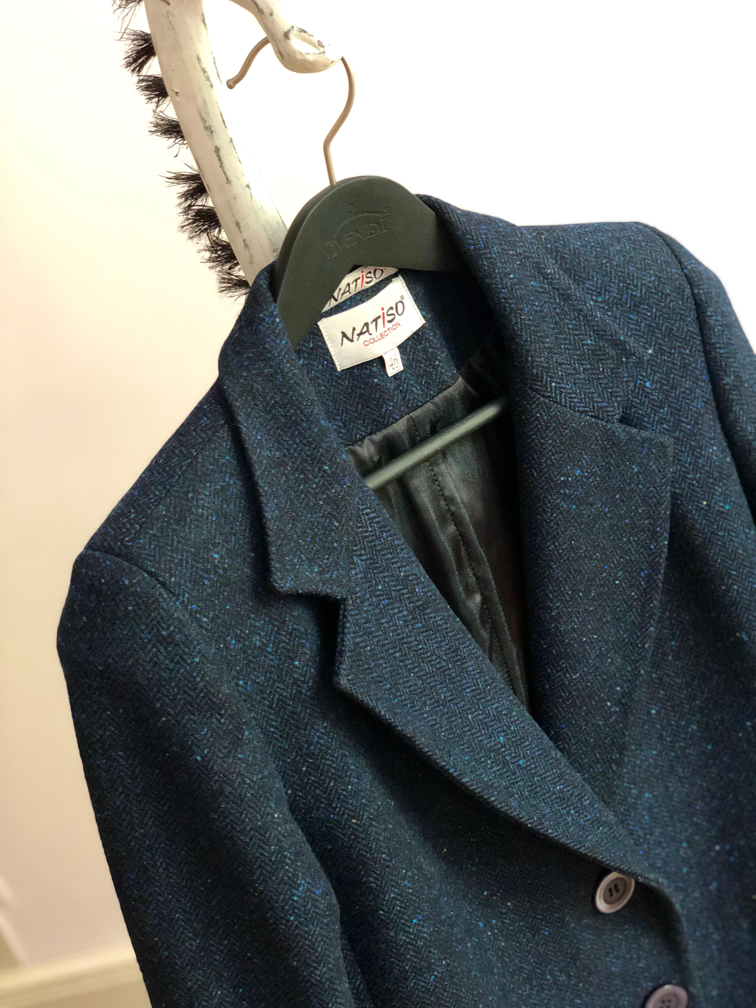 Пиджак пальто т.синій твид вовняний женский 46/48 M/L полупальто жіноч