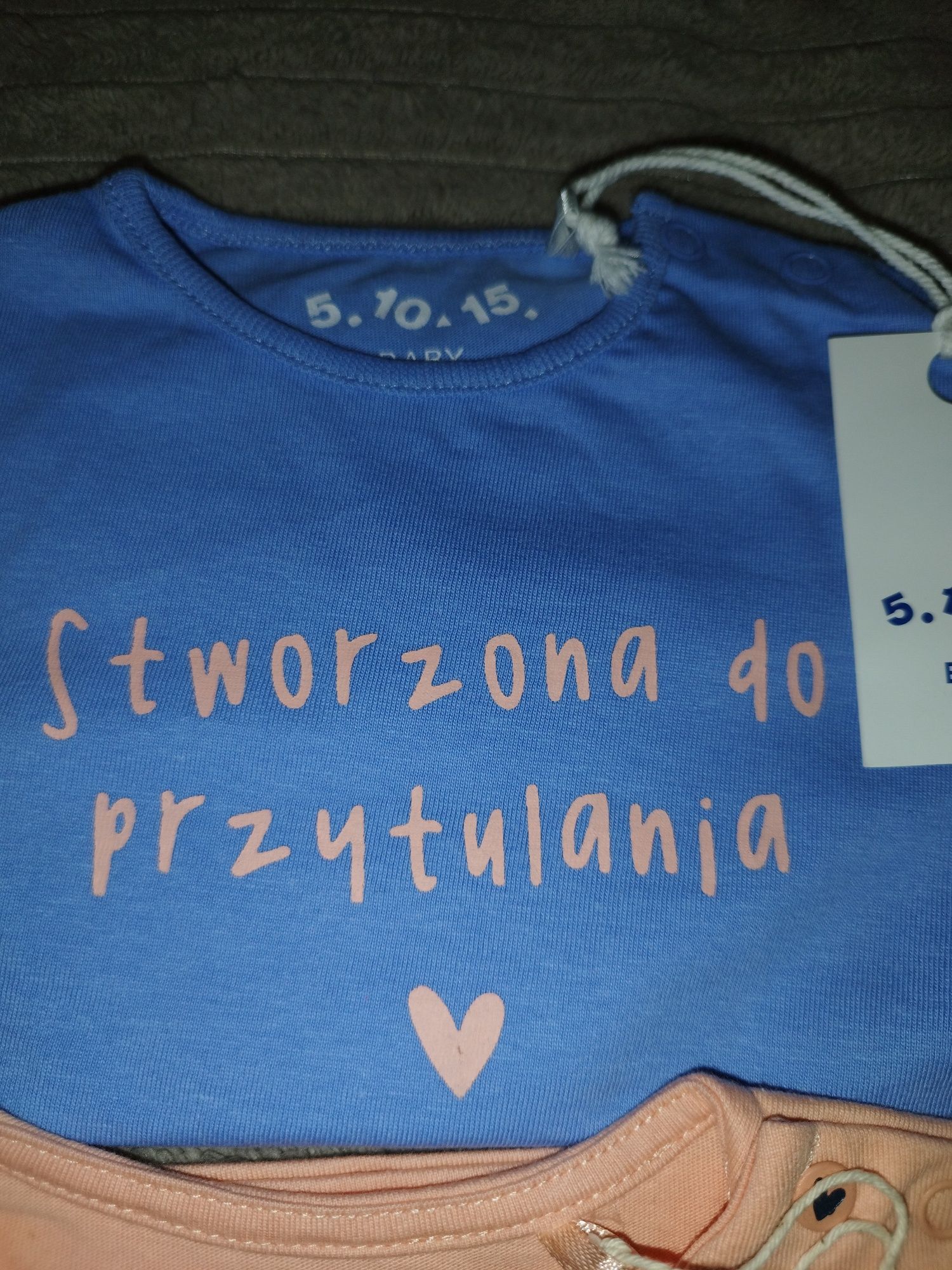 Bluzki z długim rękawem dziewczęce 68 niebieskie morelowe