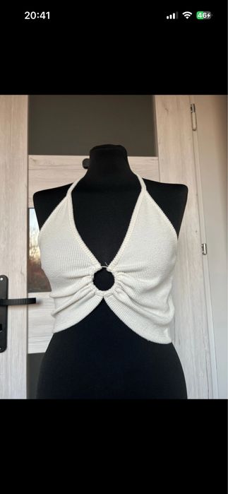 biały top wiązany na karku M