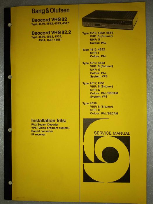 Instrukcja serwisowa Bang & Olufsen Beocord VHS 82 i VHS 82.2 B & O