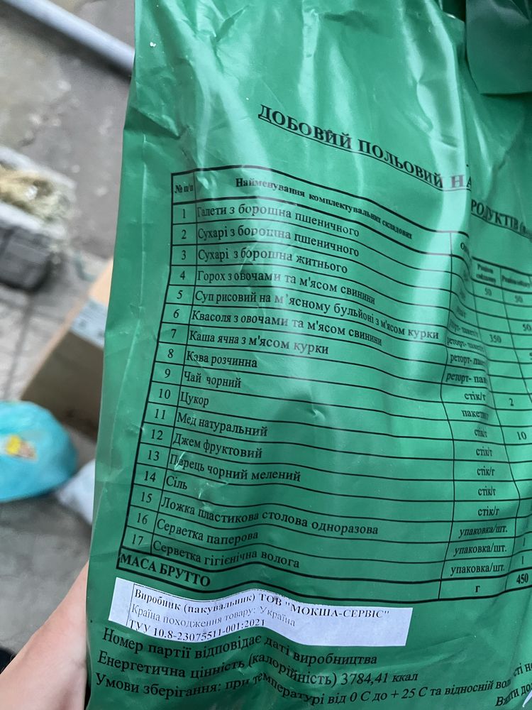 Сухпай нгу раціон 1 з першою стравою