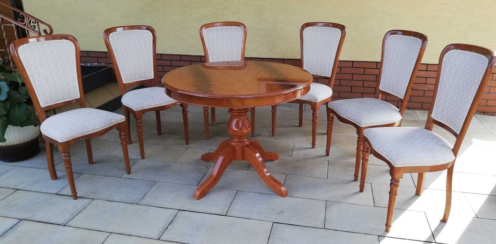 Stół rozkładany okrągły drewniany do krzesła  stolik stylowy