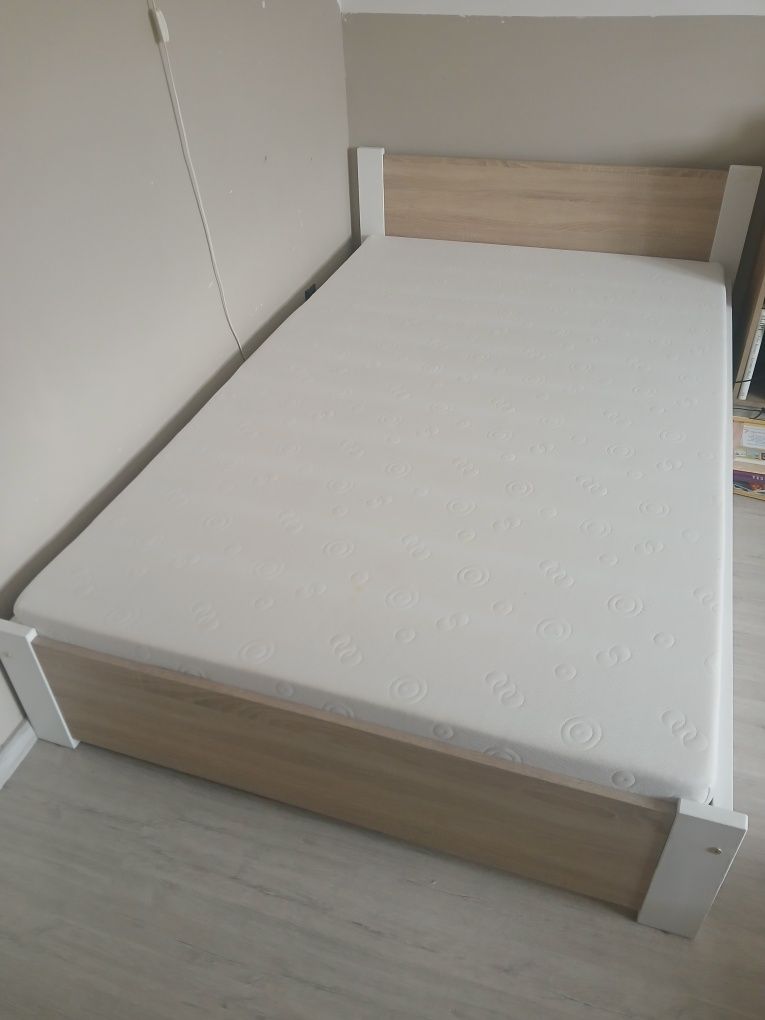 Łóżko drewniane 120×200 stelaż materac szuflada komplet. Okazja