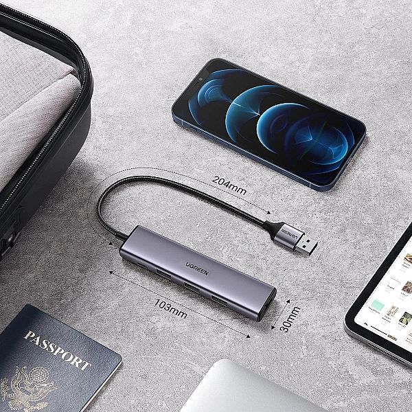 Ugreen rozdzielacz HUB USB - 4x USB 3.0 szary (CM473, 20805)