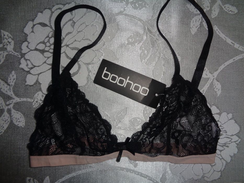 BOOHOO Lace Hollie Bralet NOWY oryg. czarny koronkowy biustonosz M