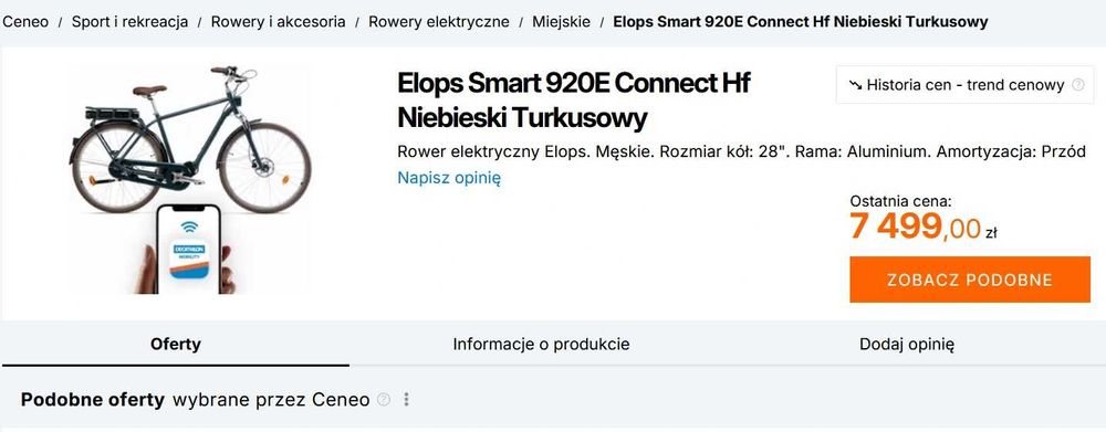 Rower Elektryczny Elops Smart 920E Connect HF Rama L 28'' Rach GW !!
