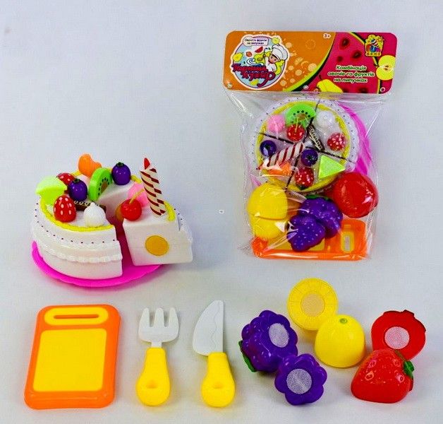 Продукты игровые на липучке именинный торт посуда детская