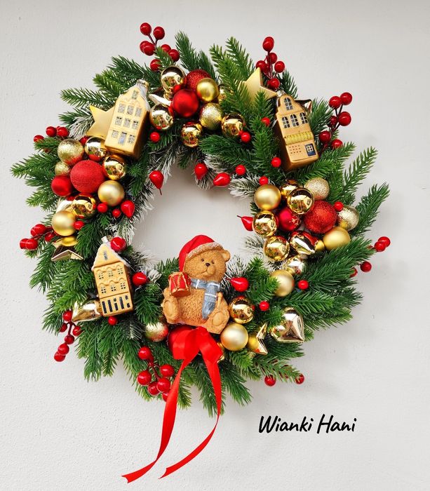 Świąteczny wianek na drzwi, dekoracja wnętrz, prezent