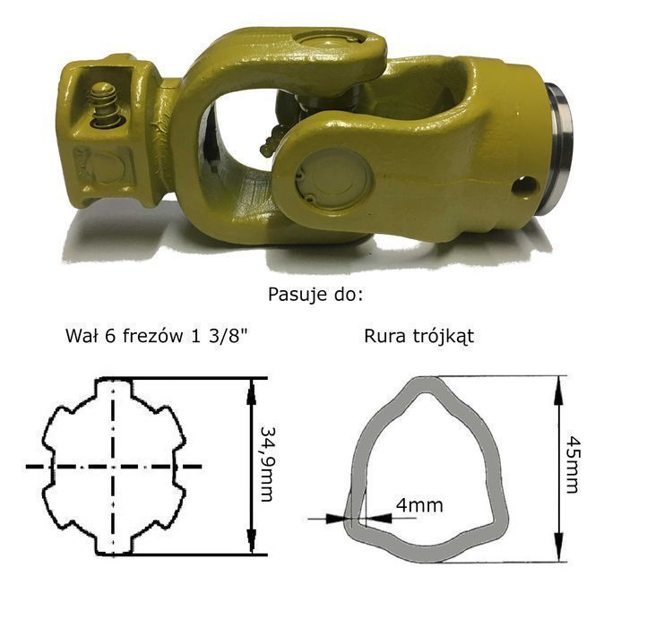 Przegub wałka WOM 30,2x80 rura trójkąt, 6 frezów 34,9mm 1 3/8" 620Nm