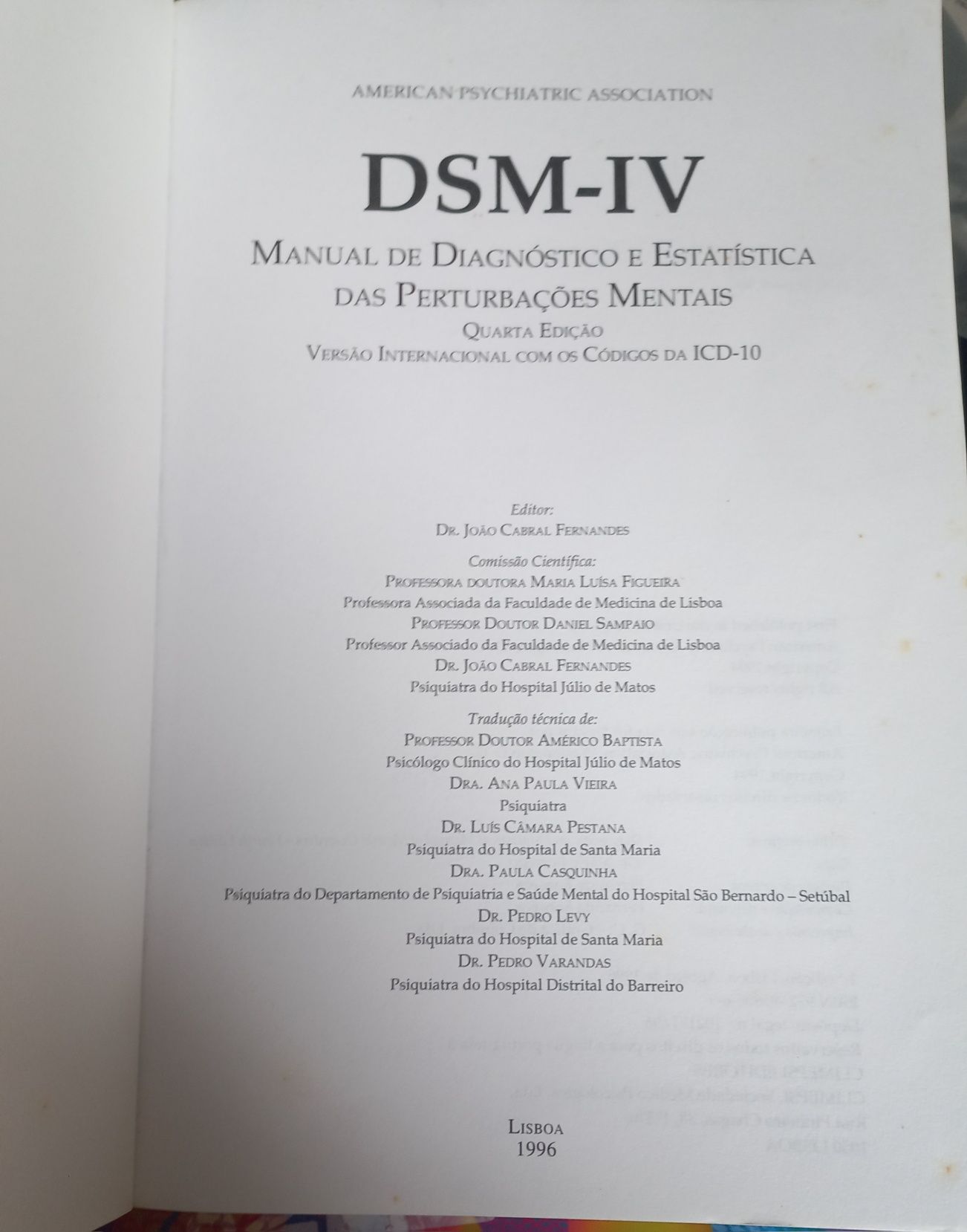 DSM IV - Manual de Diagnóstico e estatística das perturbações mentais