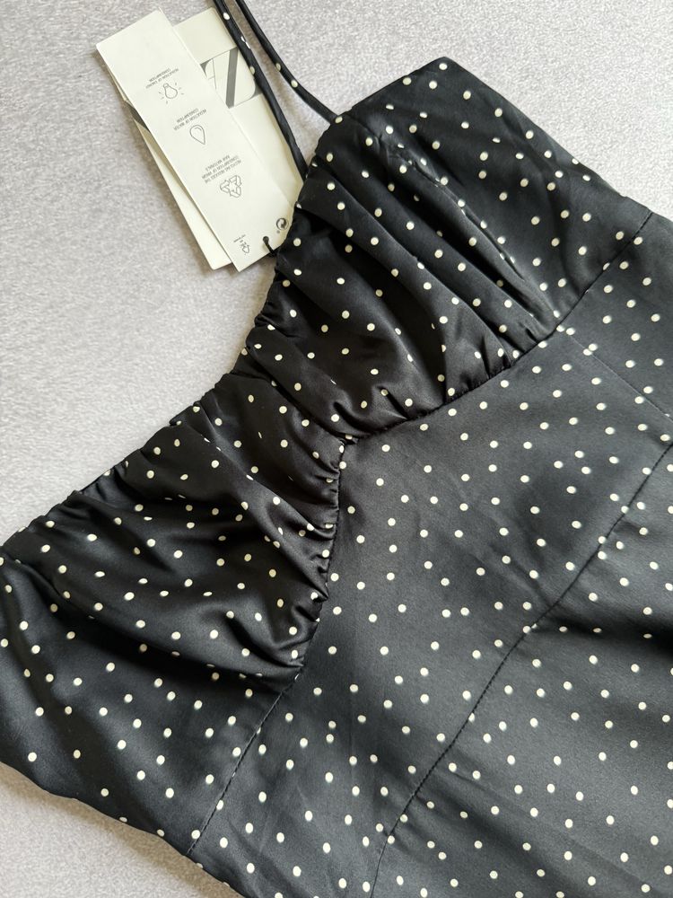 Легка довга сукня сарафан в горох з розрізом Zara