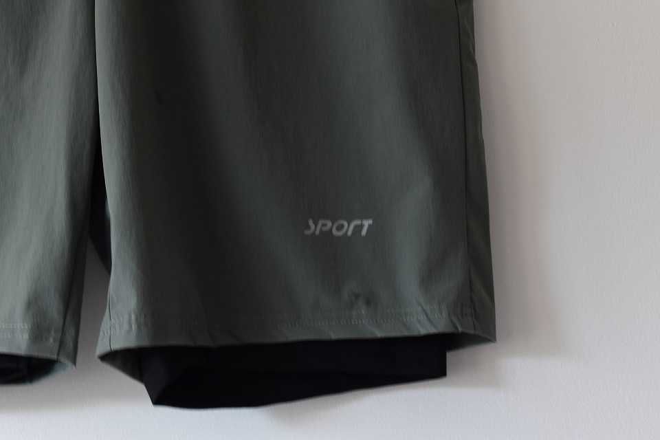 Spodenki sportowe podwójne szaro zielone M