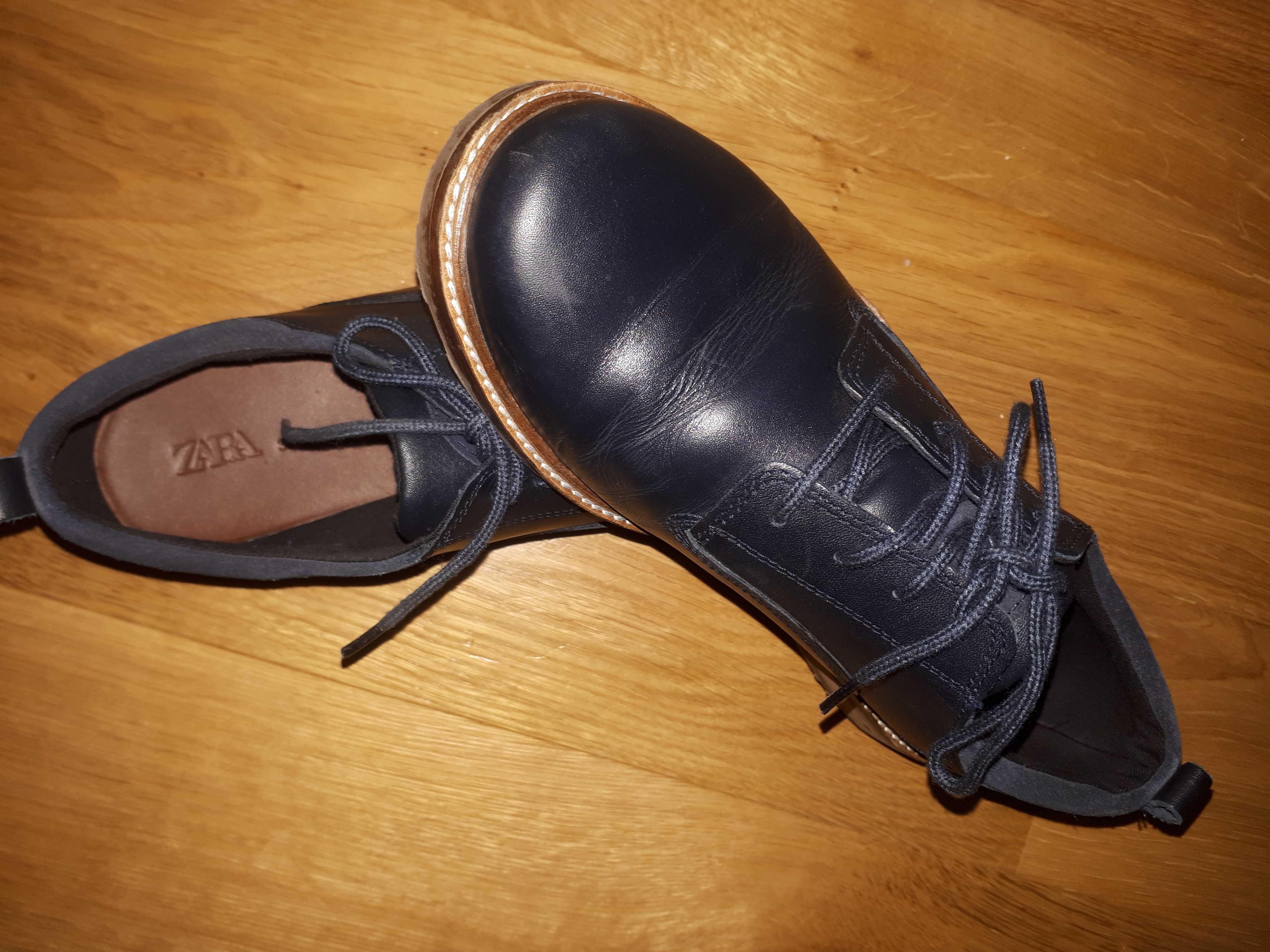 Granatowe buty skorzane zara 36 chłopięce