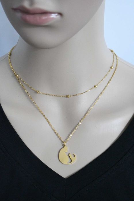 Naszyjnik ZŁOTY KOTEK dwa kotki DWA SZNURY na prezent WYSYŁKA