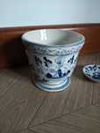 Doniczka ceramiczna malowane Delft + mini talerzyk