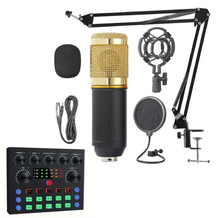 Conjunto de Microfone e Placa de Som Novos e Profissionais