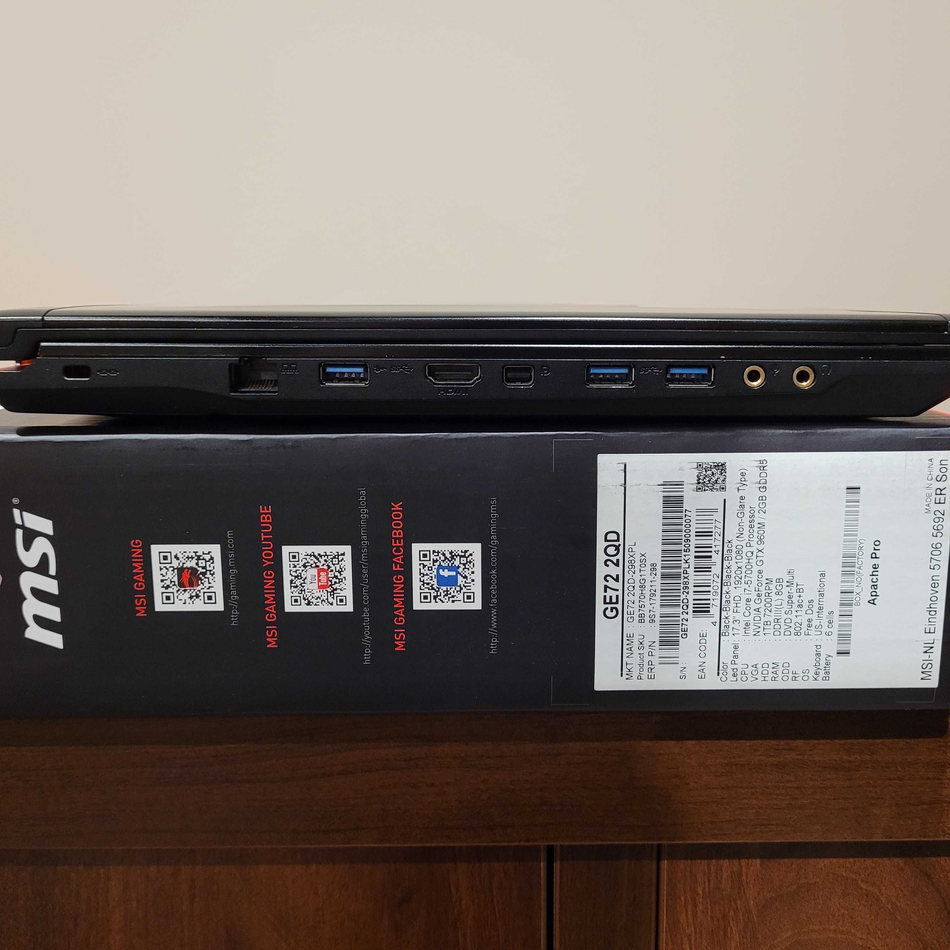 STAN B. DOBRY Laptop gamingowy MSI GE72 2QD Apache Pro
