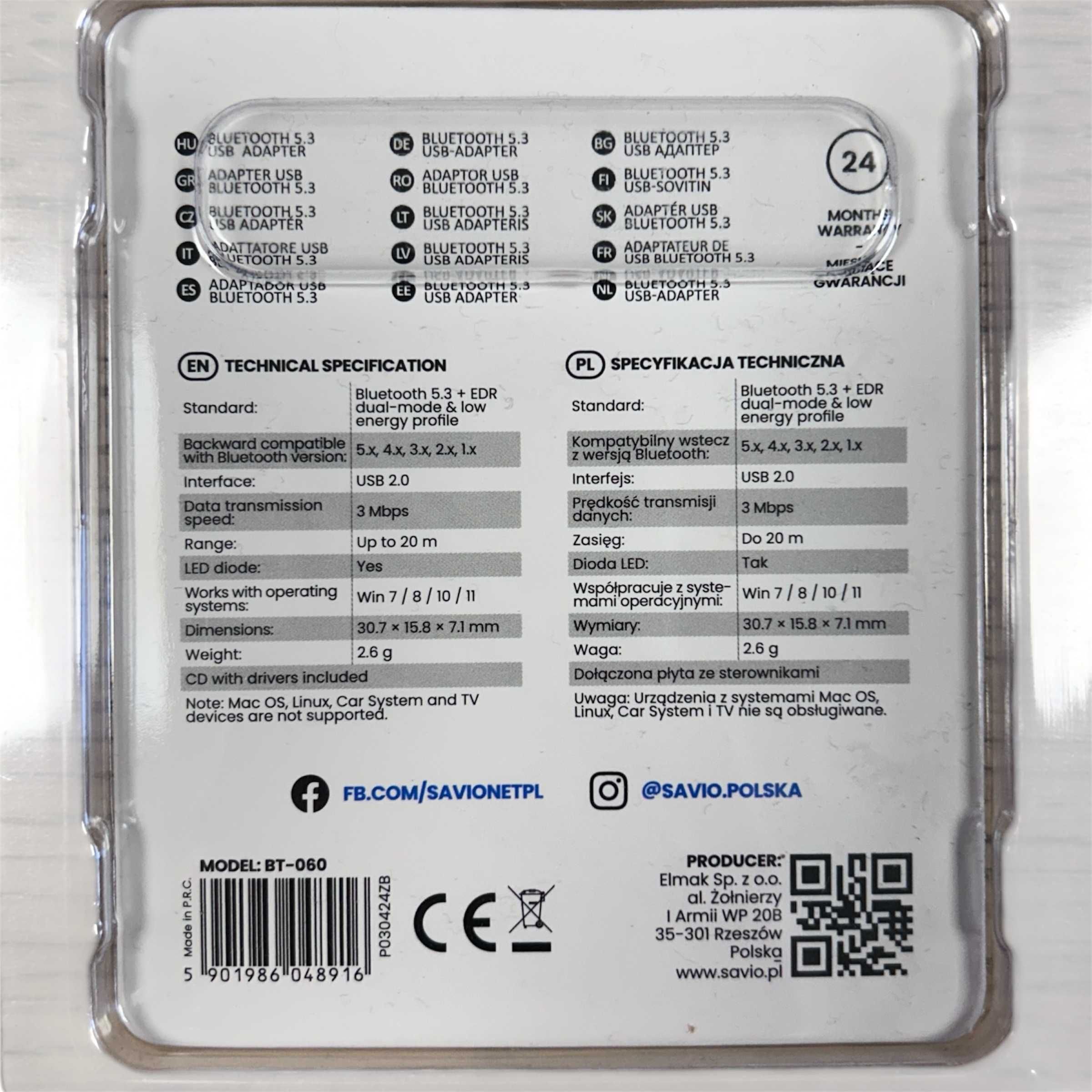 Adapter Savio Bluetooth 5.3 USB 2.0