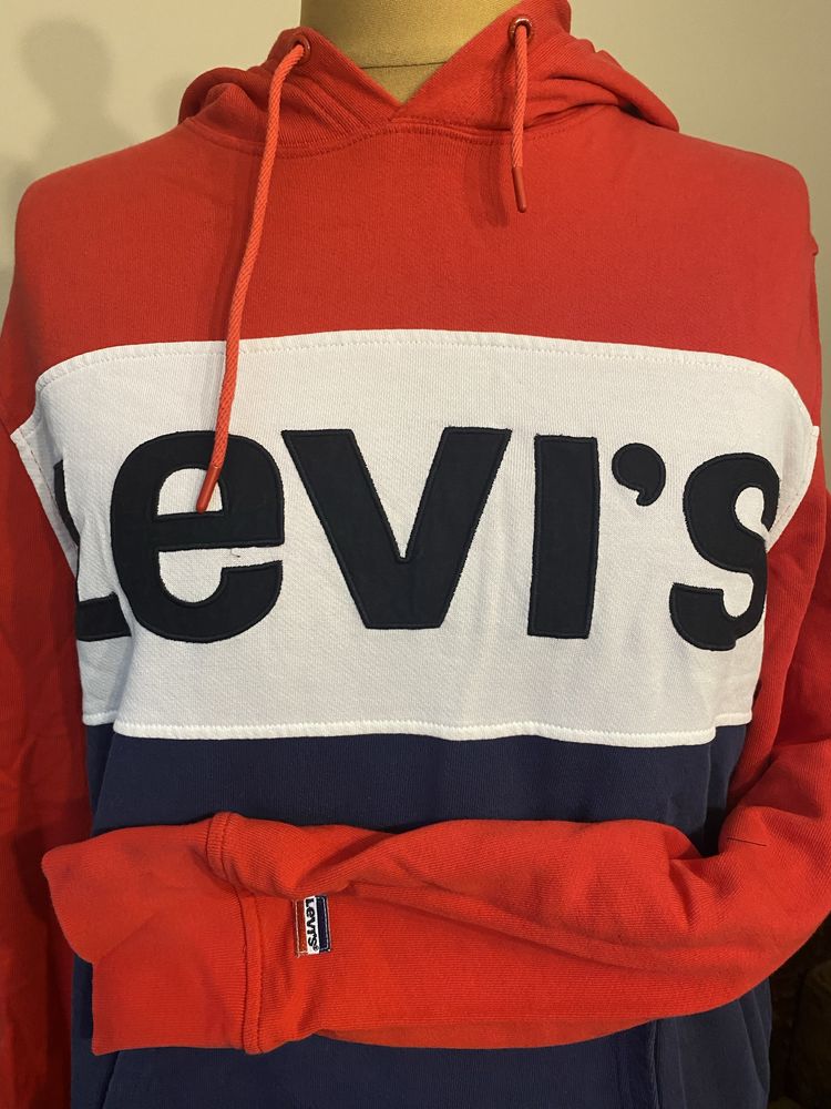 LEVIS bluza z kapturem kangurka bawełna czerwona granatowa biała XL