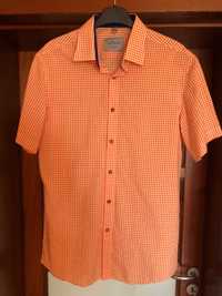 Koszula męska z krótkim rękawem pomarańczowa kratka orange 39 40 slim