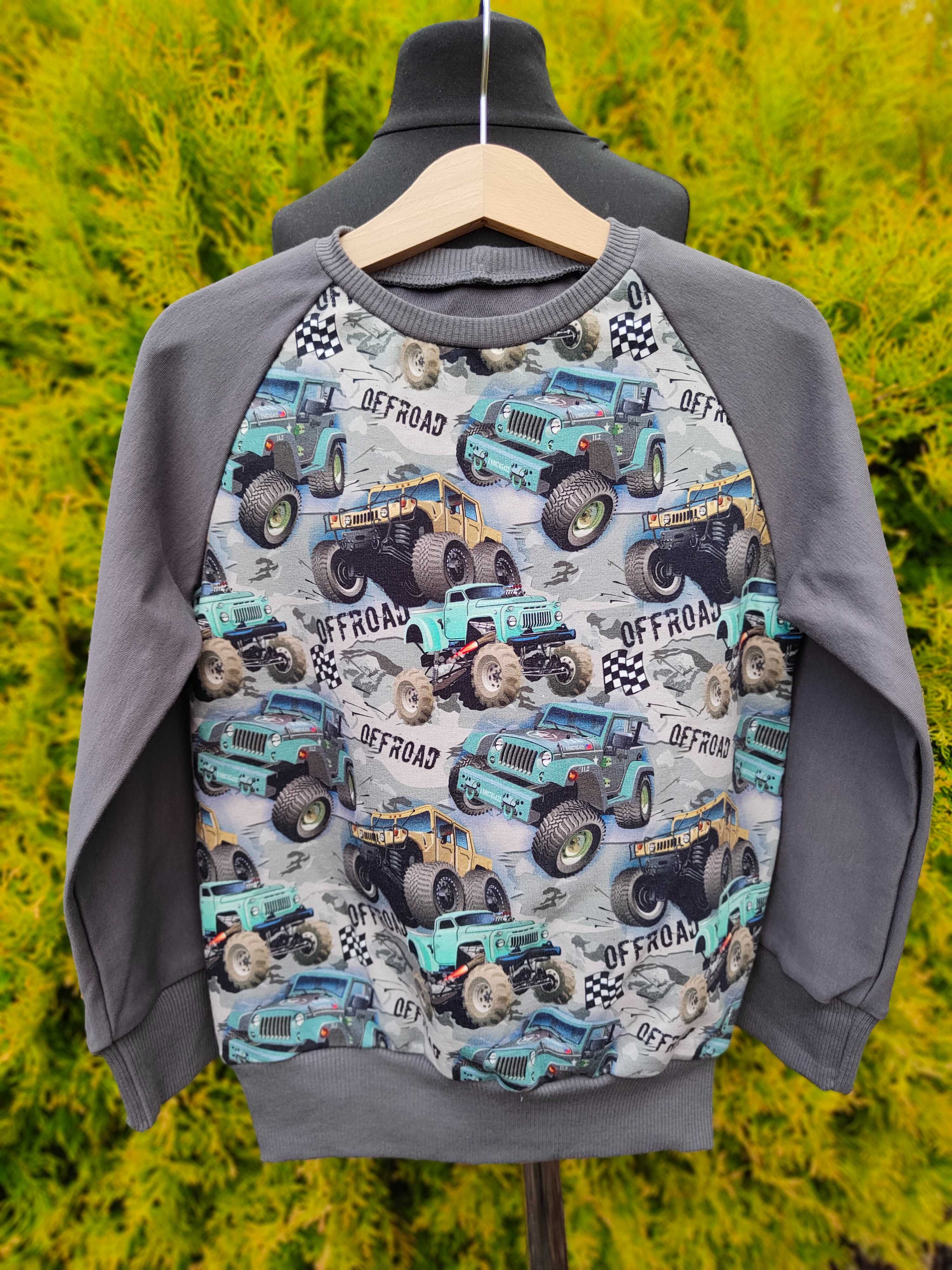 zestaw dresy 104 110 bluza spodnie dresowe offroad auta grafitowy