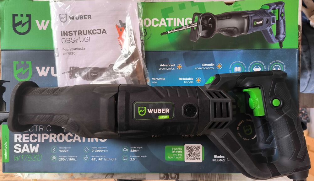 Piła szablasta WUBER W17530, 1700W, 0–3000 uchwyt obrotowy jak nowa GW