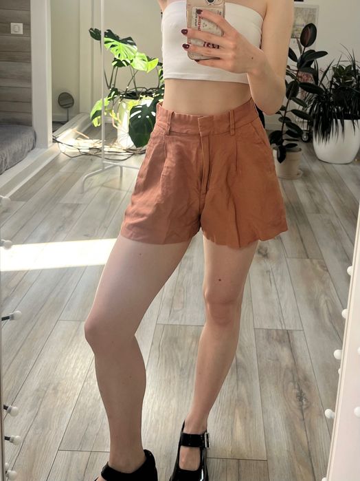 lniane szorty w łososiowym kolorze lato cute XS