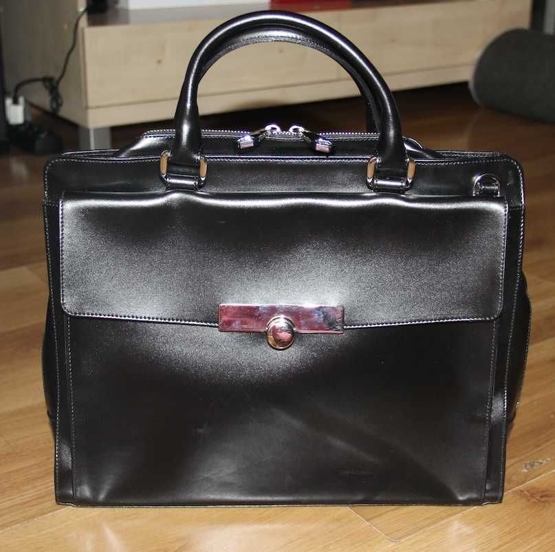 simple skóra czarna aktówka torebka torba skórzana   hilfiger massimo
